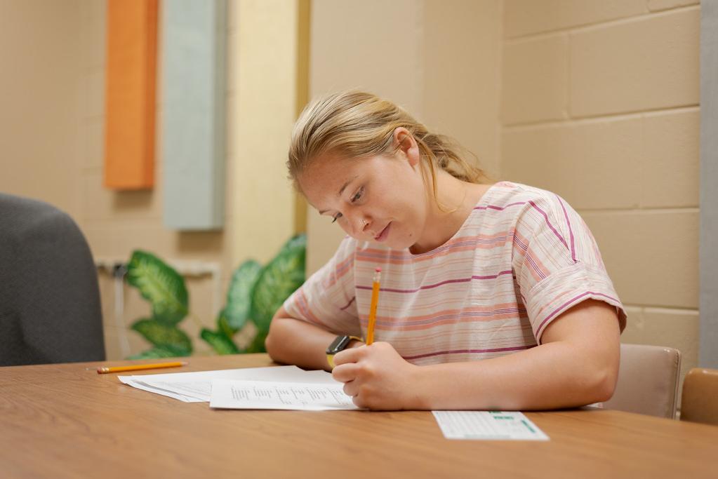 Caitlin Feddersen takes a test in the Learning Lab at King Library.